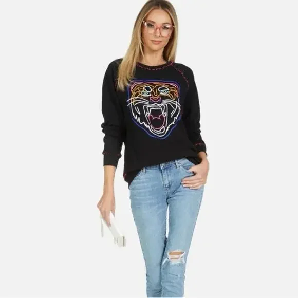 Lauren Moshi Jocelyn Neon Line Tiger drop shoulder pullover OVERSIZED M sweater - Picture 12 of 14